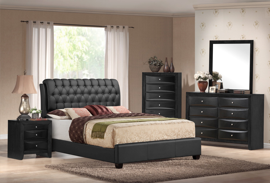 emily black tufted 5 piece bedroom set | furniture distribution center