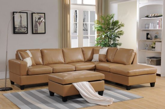 BONDED LEATHER SECTIONAL & STORAGE OTTOMAN SET