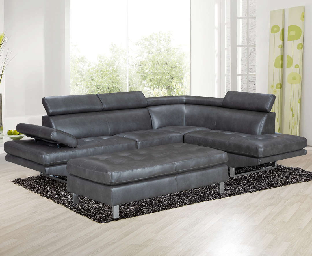IBIZA GRAY LEATHER GEL SECTIONAL AND OTTOMAN SET (SALE