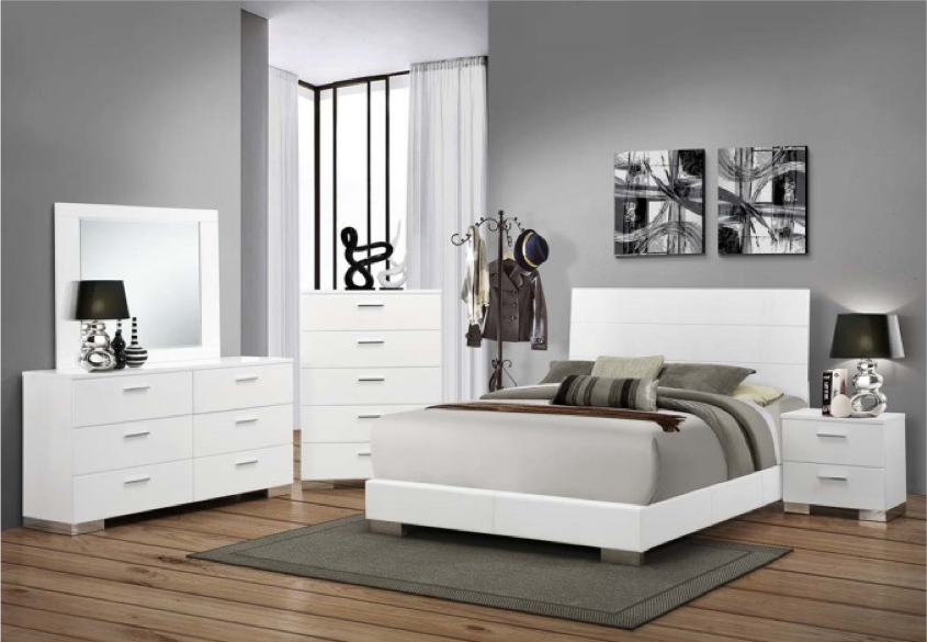 jacqueline white glossy bedroom set | furniture distribution center