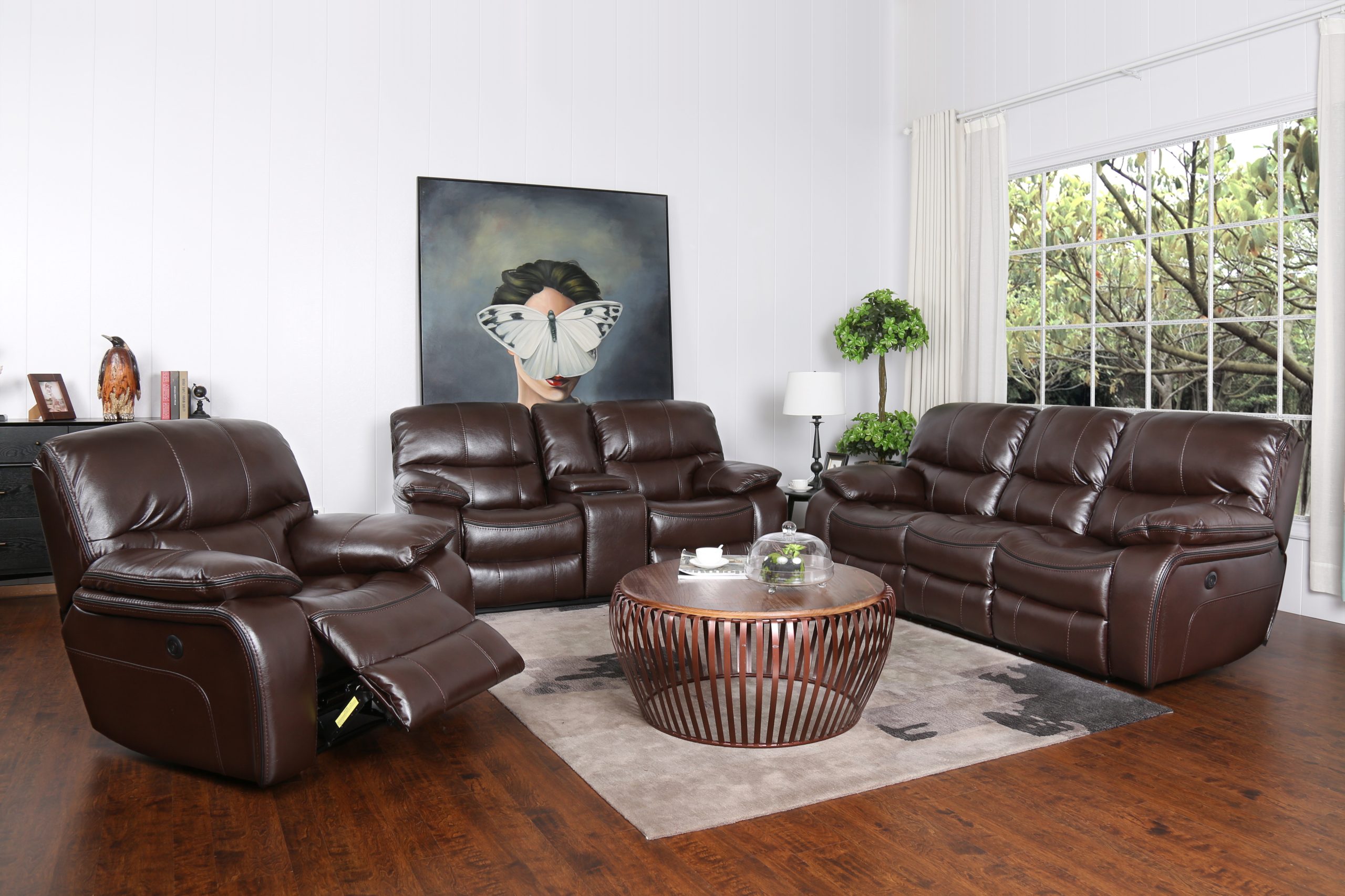 Dark Brown Leather Gel Reclining Sofa