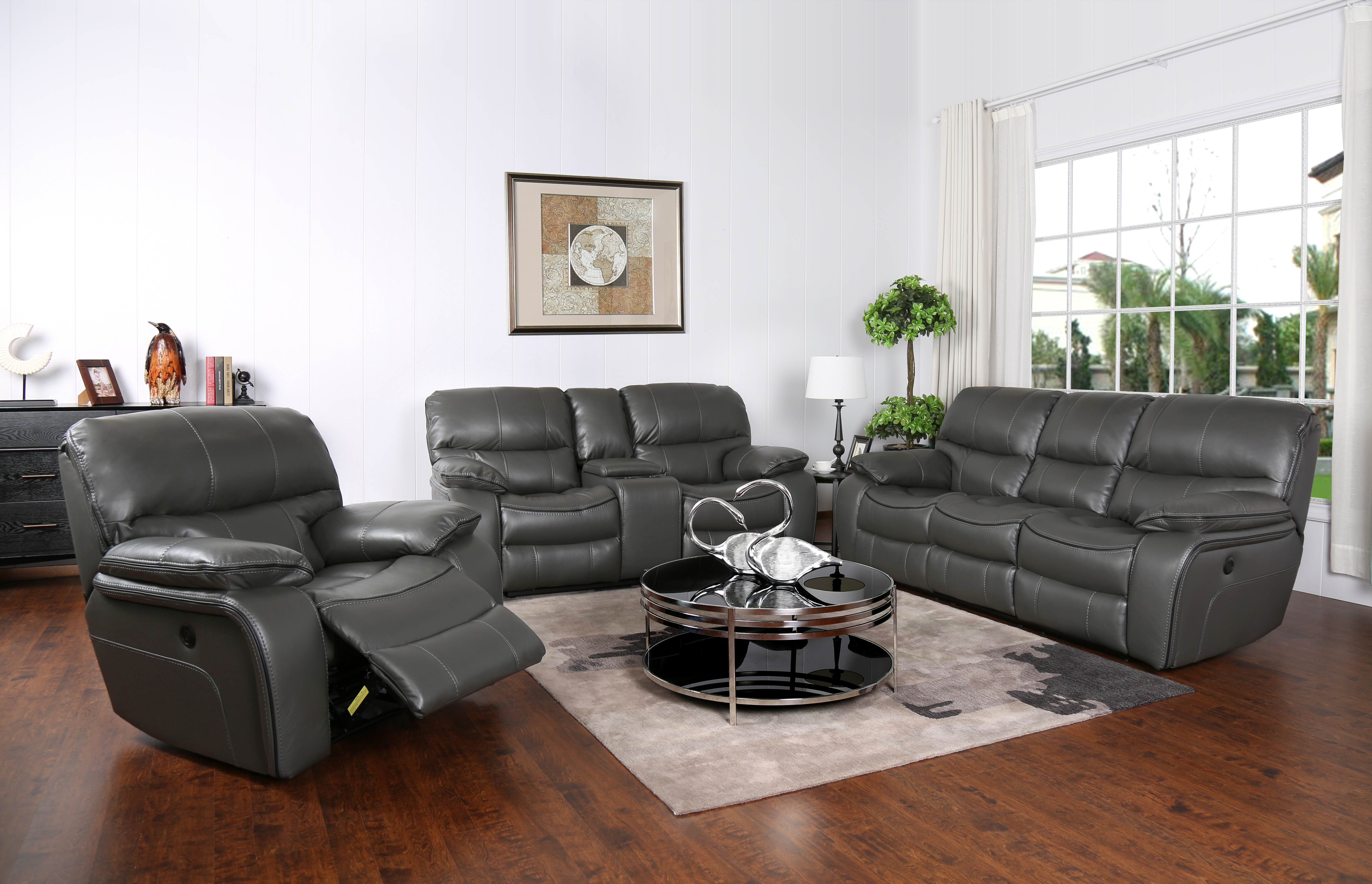 Madrid Leather Gel Reclining Sofa, Gray Leather Reclining Sofa And Loveseat