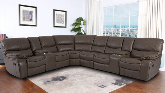 Madrid Leather Gel Reclining Sectional, Brown Leather Reclining Sofa With Chaise