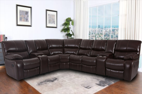 MADRID BROWN LEATHER GEL RECLINING SECTIONAL SOFA (LIMITED TIME SALE)